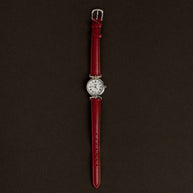 Vittoria Rouge — Silver Round Watch with Red Leather Strap