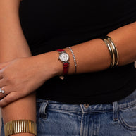 Vittoria Rouge — Silver Round Watch with Red Leather Strap