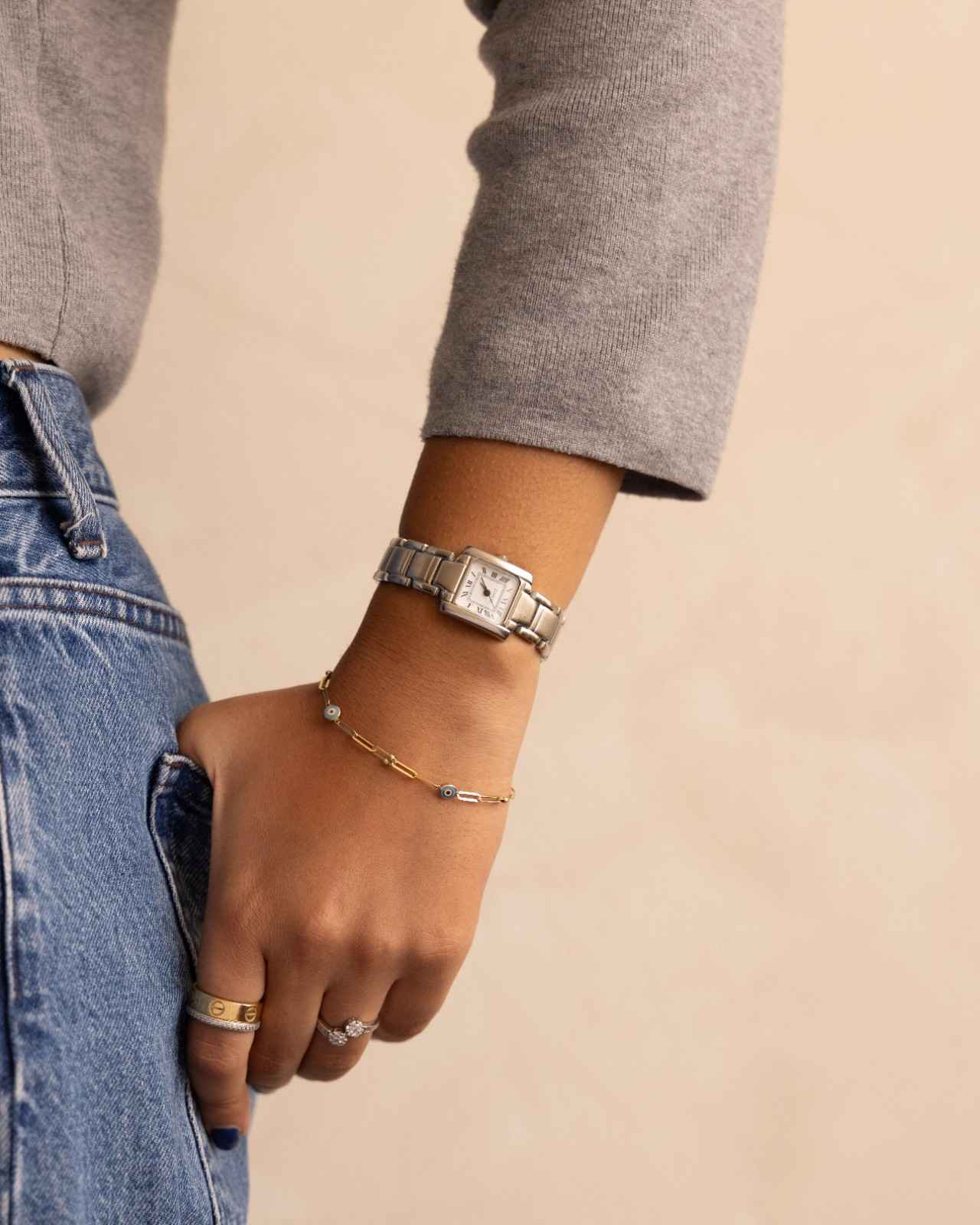 Silver Roman Dial Tank Watch