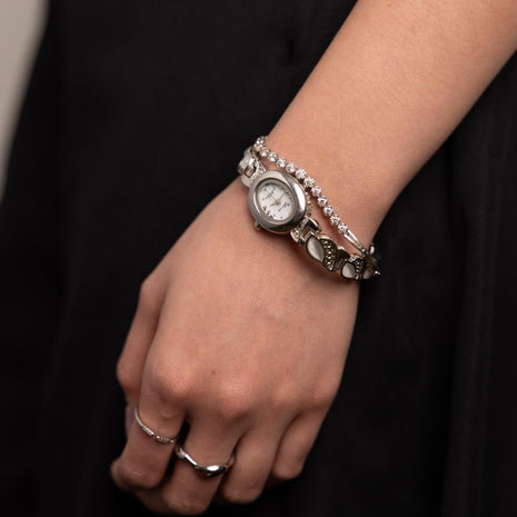 Silver Petite Bracelet Watch with Pearl-Iridescent Detail