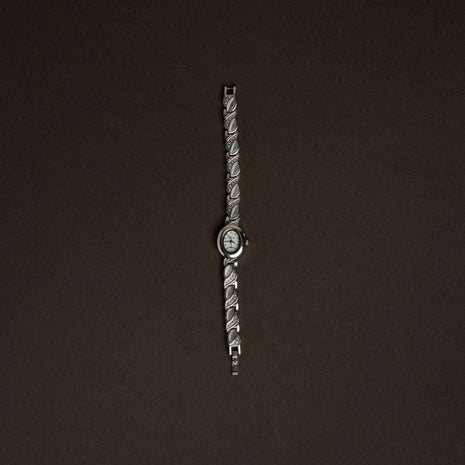 Silver Petite Bracelet Watch with Pearl-Iridescent Detail