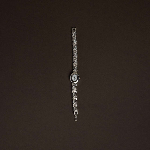 Silver Petite Bracelet Watch with Pearl-Iridescent Detail