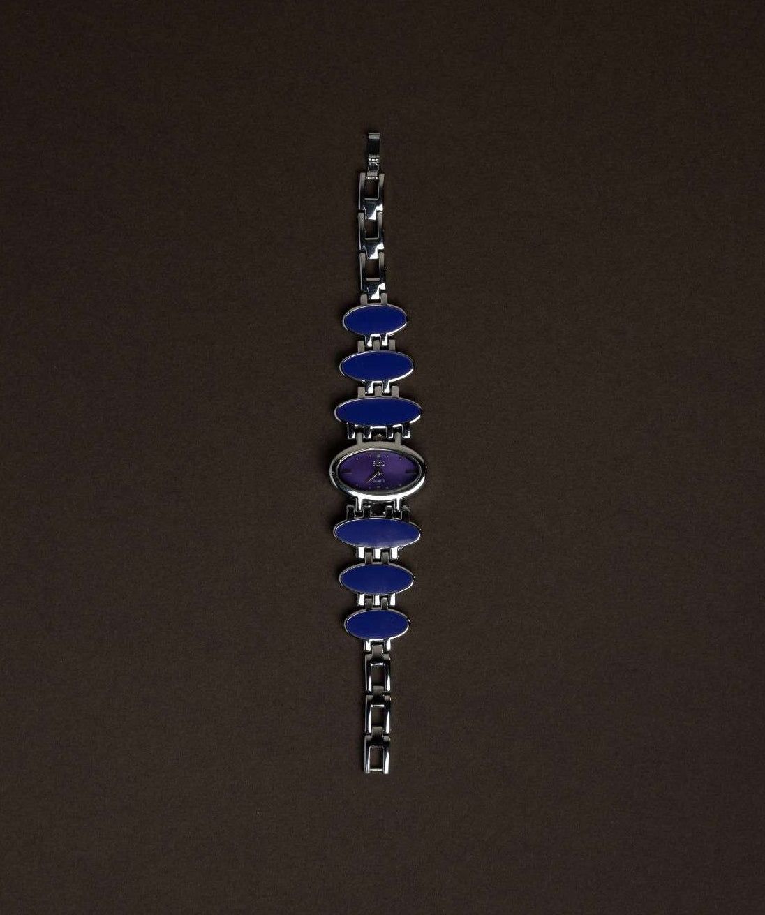 Funky Silver & Electric Purple-Blue Oval Bracelet Watch