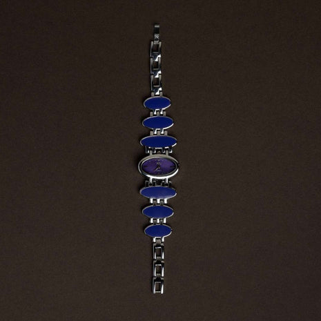 Funky Silver & Electric Purple-Blue Oval Bracelet Watch
