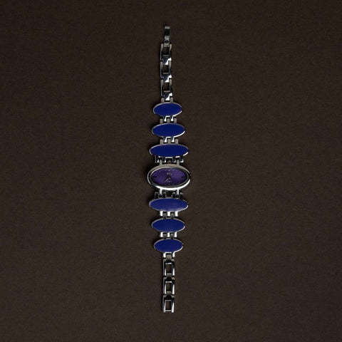 Funky Silver & Electric Purple-Blue Oval Bracelet Watch