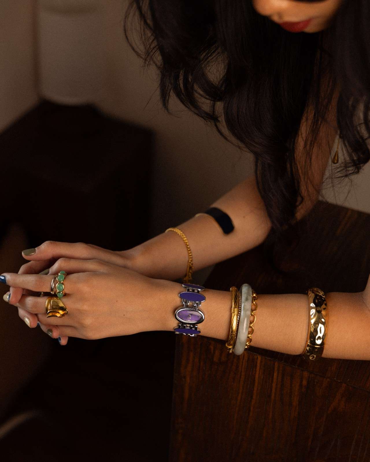 Funky Silver & Electric Purple-Blue Oval Bracelet Watch