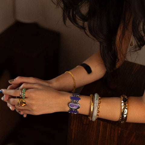 Funky Silver & Electric Purple-Blue Oval Bracelet Watch