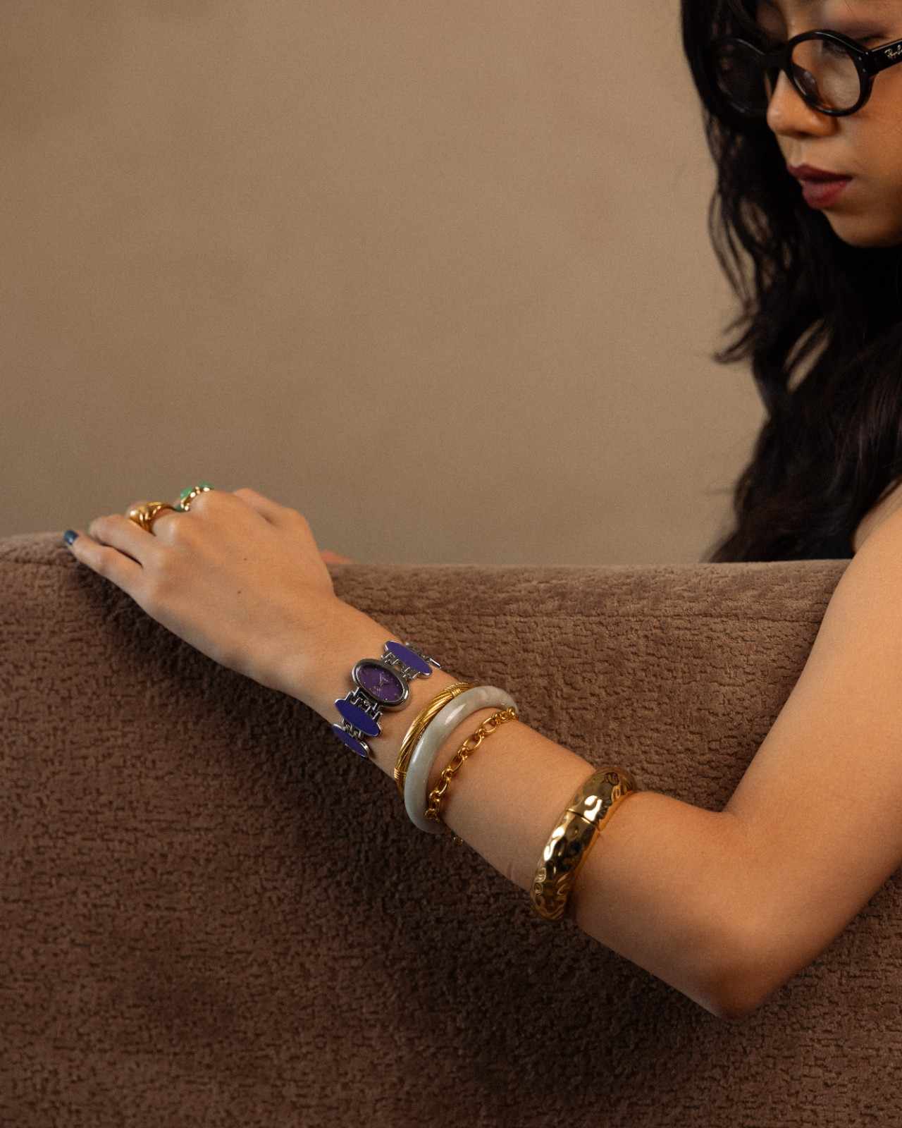 Funky Silver & Electric Purple-Blue Oval Bracelet Watch