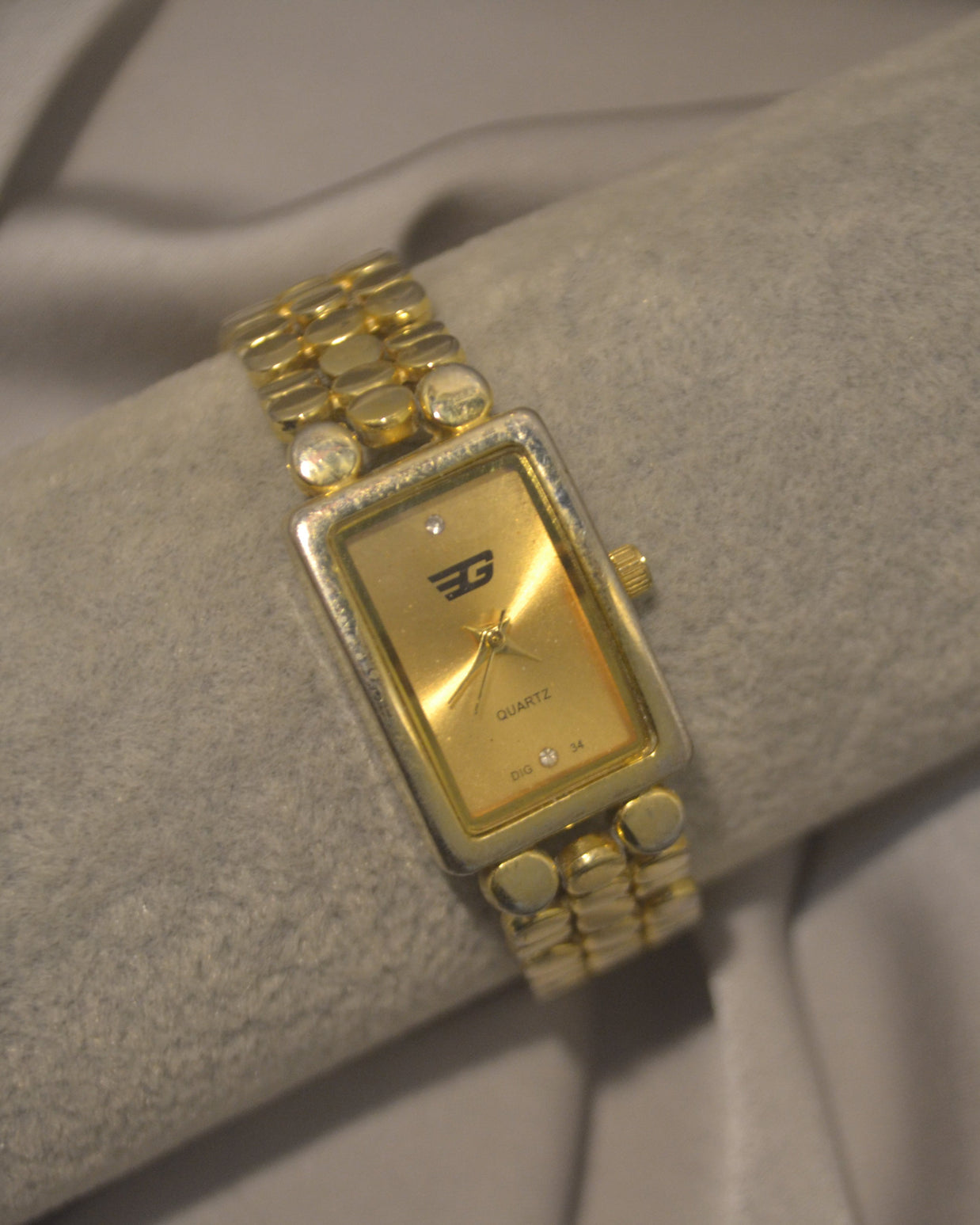 Rectangular Gold-Tone Circle-Link Bracelet Watch
