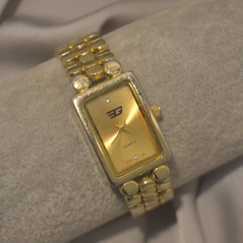 Rectangular Gold-Tone Circle-Link Bracelet Watch