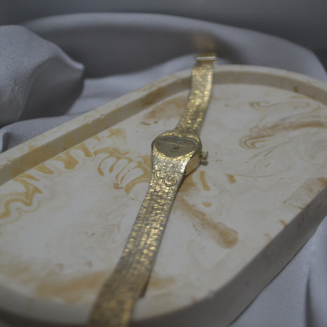 Vintage Gold Textured Heart-Shaped Watch