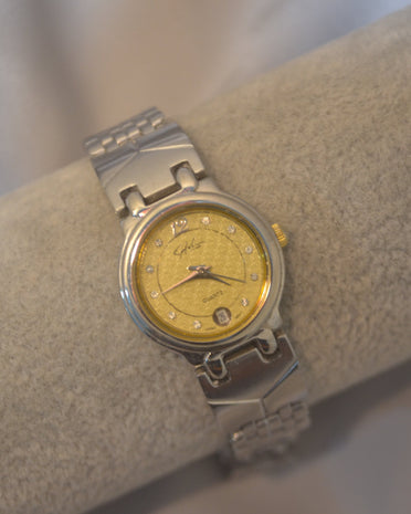 Classic Silver Watch with Gold-Tone Dia
