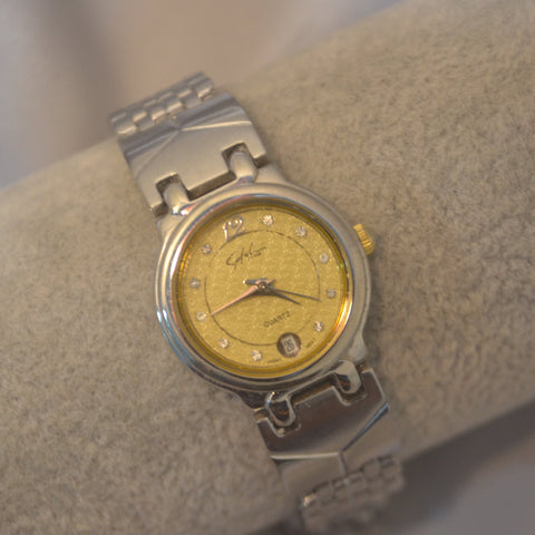 Classic Silver Watch with Gold-Tone Dia