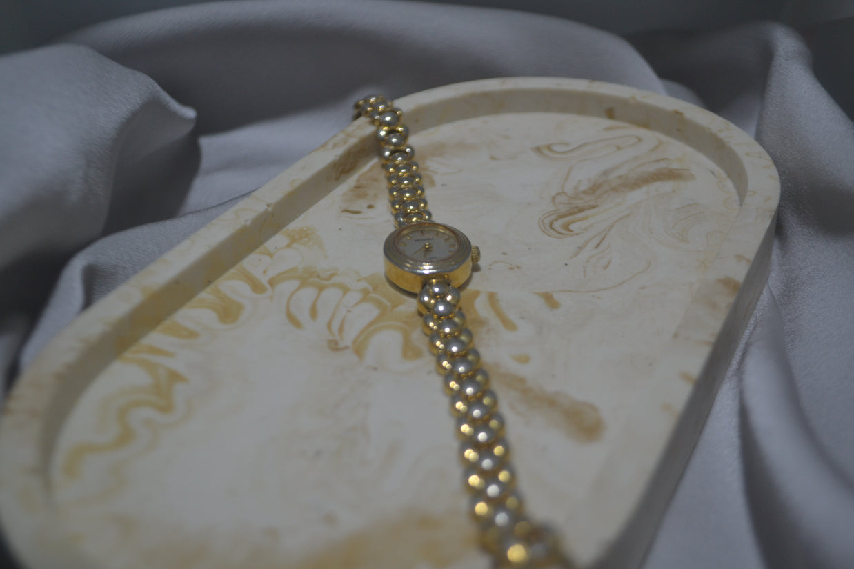 Gold-Tone Petite White Dial Bracelet Watch