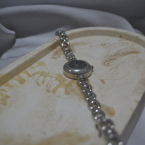 Dainty Silver Circle Face Watch with Thin Link Bracelet