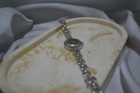 Dainty Silver Circle Face Watch with Thin Link Bracelet