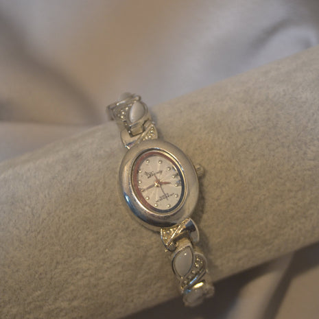 Silver Petite Bracelet Watch with Pearl-Iridescent Detail