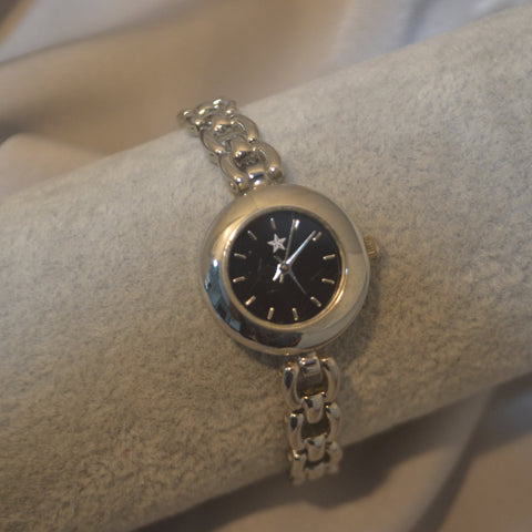 Dainty Silver Circle Face Watch with Thin Link Bracelet