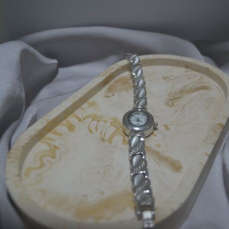 Silver Petite Bracelet Watch with Pearl-Iridescent Detail