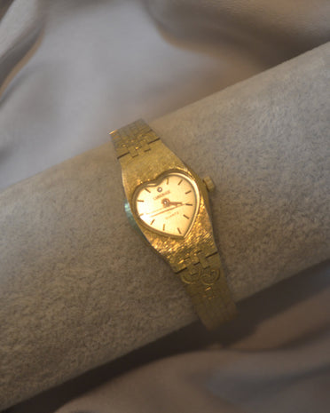 Vintage Gold Textured Heart-Shaped Watch