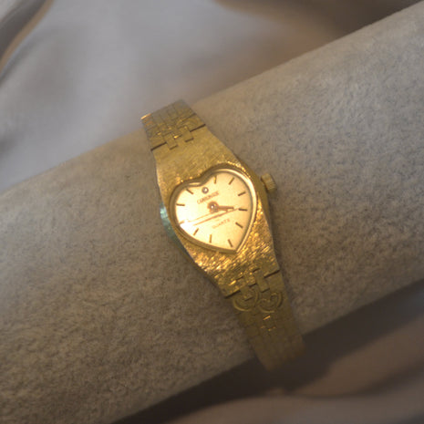Vintage Gold Textured Heart-Shaped Watch