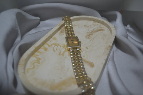 Rectangular Gold-Tone Circle-Link Bracelet Watch