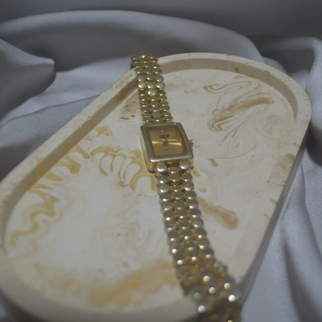 Rectangular Gold-Tone Circle-Link Bracelet Watch