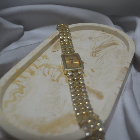 Rectangular Gold-Tone Circle-Link Bracelet Watch