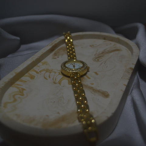 Round Gold Crystal-Accent Watch
