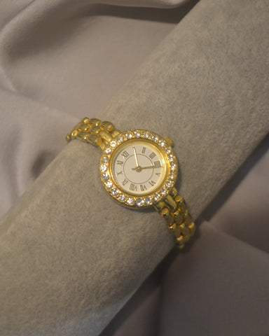 Round Gold Crystal-Accent Watch