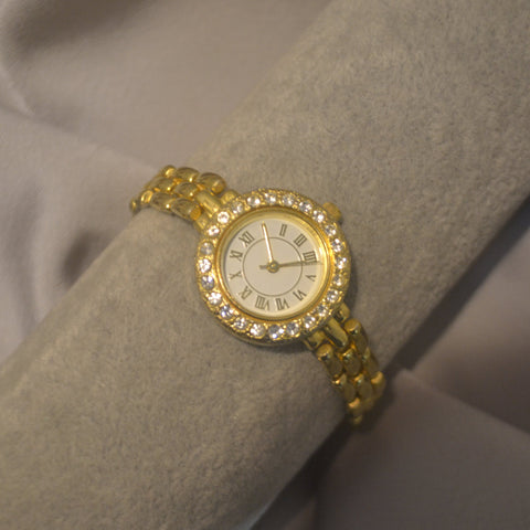 Round Gold Crystal-Accent Watch
