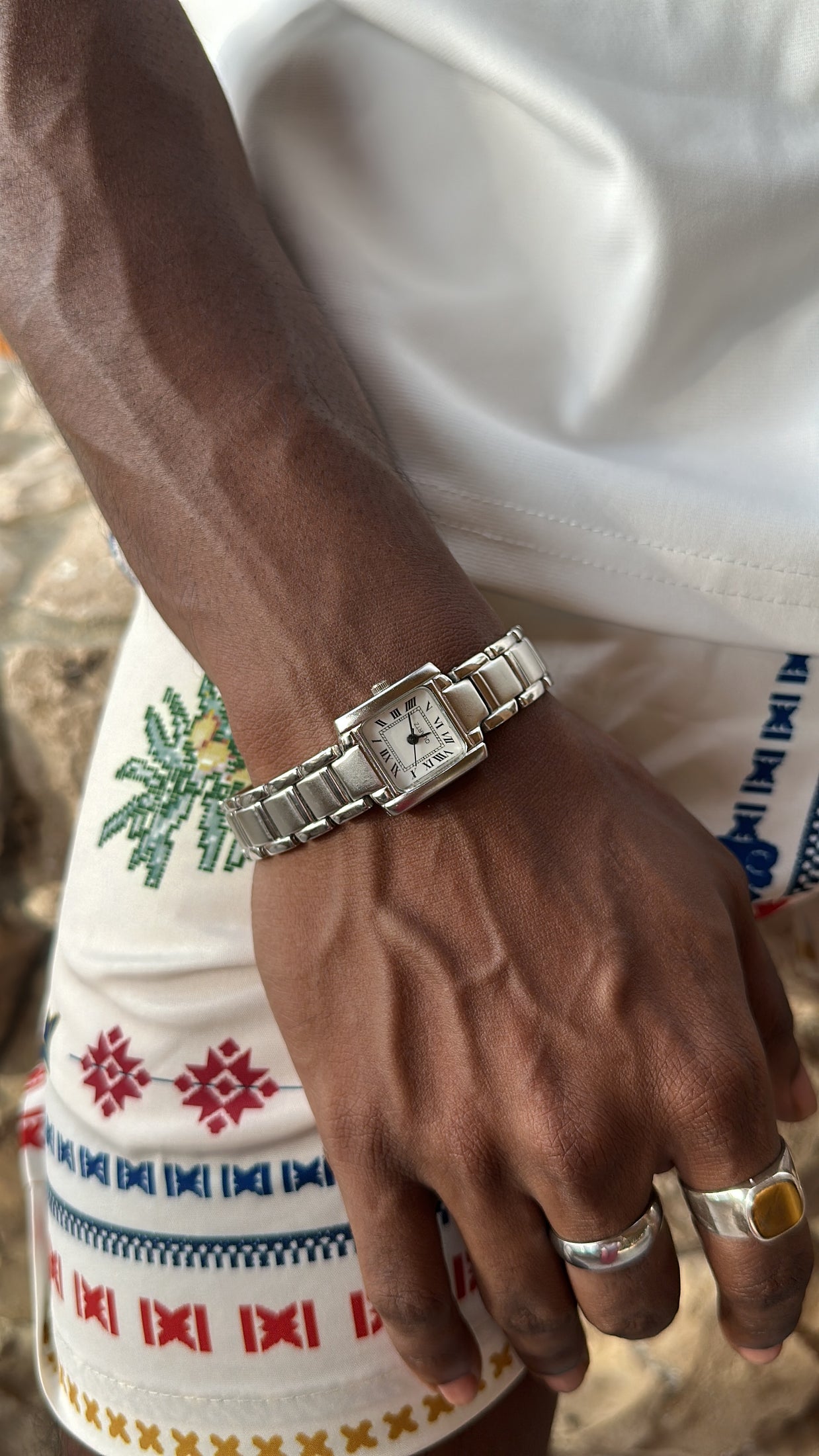 Silver Roman Dial Tank Watch