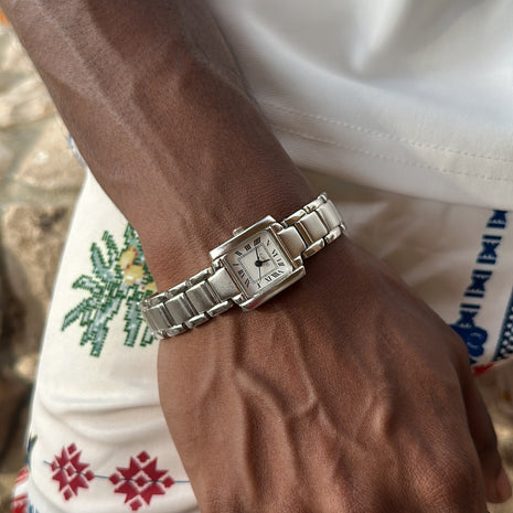Silver Roman Dial Tank Watch