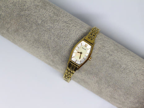 Thin Gold Pearl Face Watch