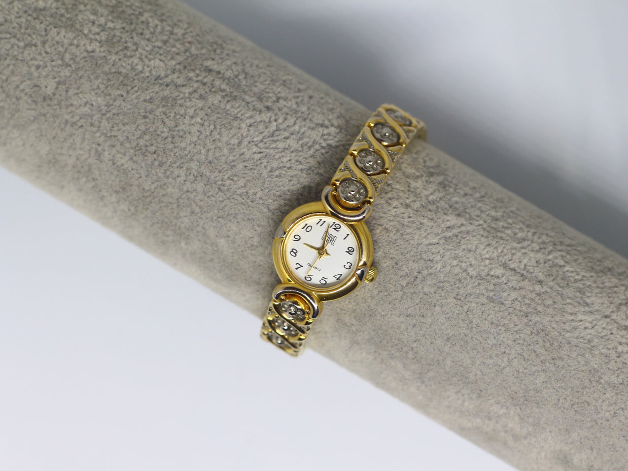 Gold & Diamante Small Round Dial Watch