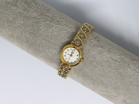 Gold & Diamante Small Round Dial Watch