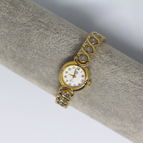 Gold & Diamante Small Round Dial Watch
