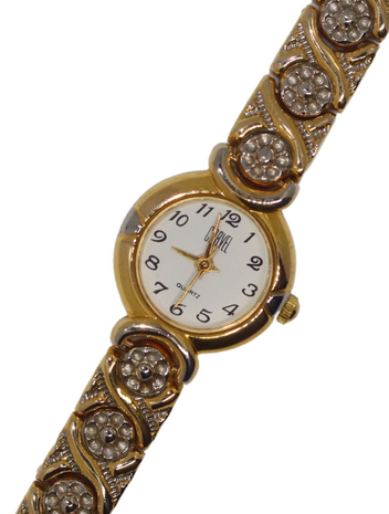 Gold & Diamante Small Round Dial Watch