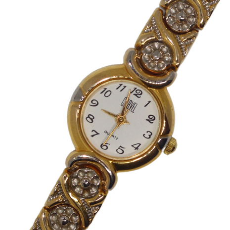 Gold & Diamante Small Round Dial Watch