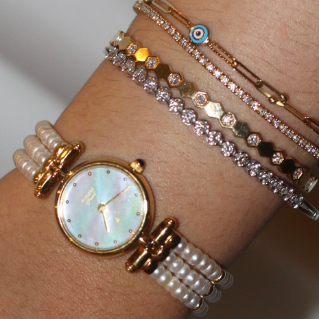 Gold & Pearl-Style Dress Watch