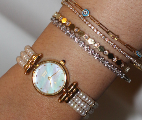 Gold & Pearl-Style Dress Watch