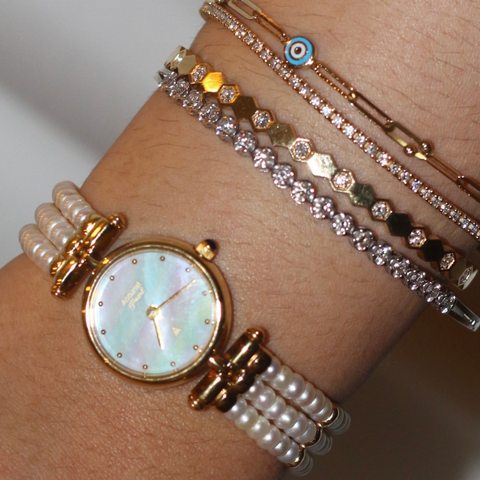 Gold & Pearl-Style Dress Watch